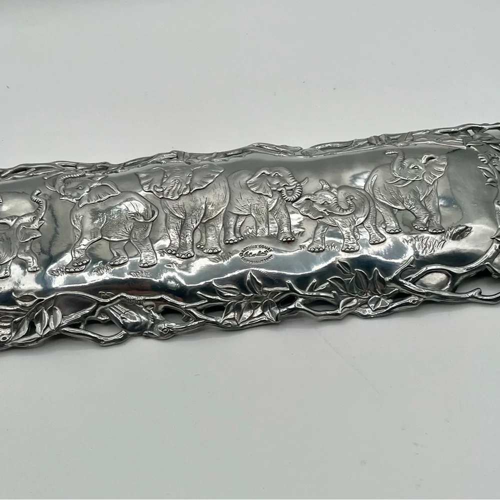 1997 Arthur Court Aluminum Jaguar , Elephant, Bird Tray 7/19 Inch